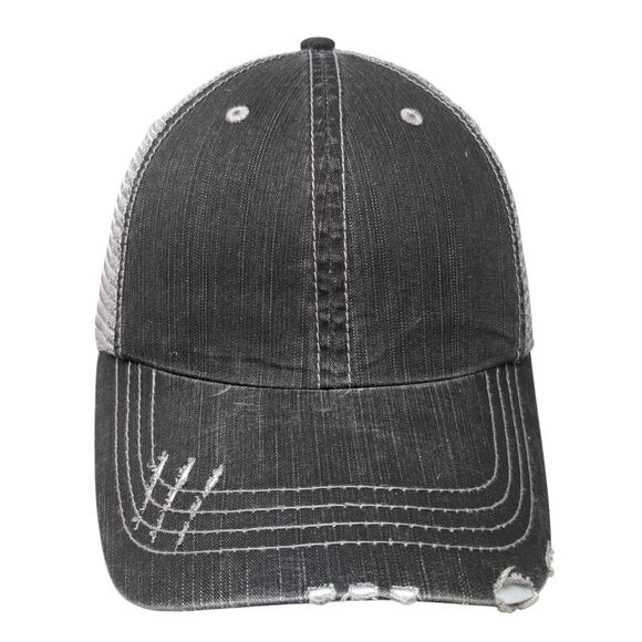 Ha Strapback Trucker Hat Gray One Size Adjustable Distressed Mesh Back 6 Panel - Picture 1 of 9
